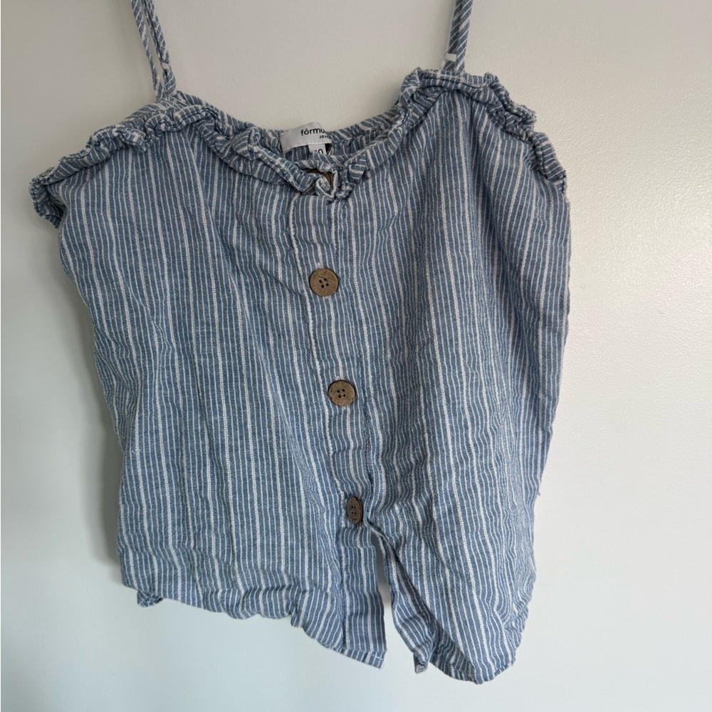 Spanish made Striped Blue Button-Up Women's Blouse